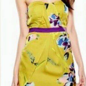 Vince Camuto Strapless Floral Chartreuse Dress Size 10